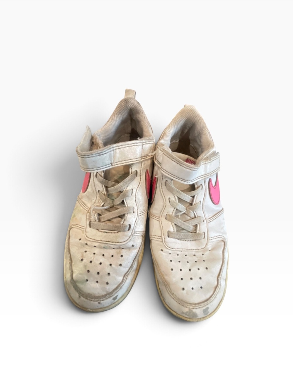 Nike Kids White Sneakers with Pink Swoosh - Velcro Strap